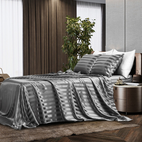 Juego De Sábanas 4 Piezas King Size Seda Ultrasuave Color Gris Oscuro