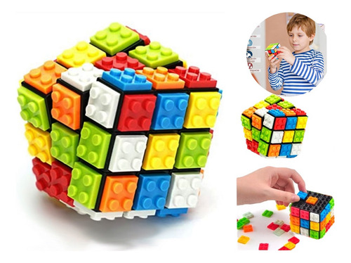 Cubo Rubik 3x3 Con Bloques Lego Juego 2 En 1 Profesional Colores