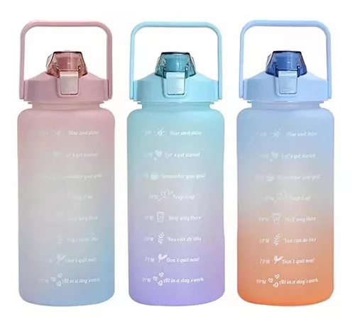 TrendyTech Botella termo para agua Motivacional de 2 litros con agarradera,  popote y tapa de seguridad (Azul)