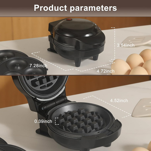 Mini Waffles Maker 3 En 1 Con 6 Placas Removibles, No Stick