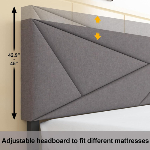 Base De Cama Queen Size Cajones Y Cabecera Ajustable Gris