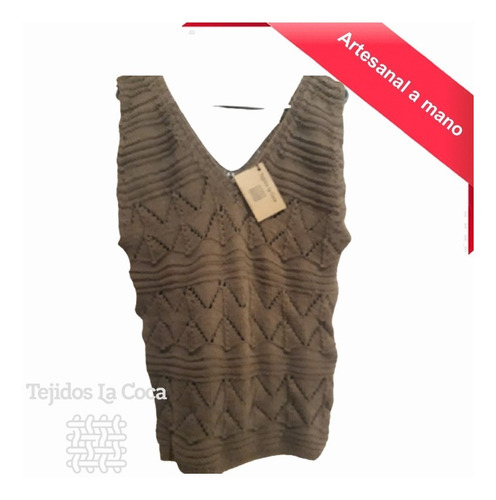 Imagen 3 de 5 de Remera Hilo Tejida A Mano Cuello V Con Calados (tlc74)