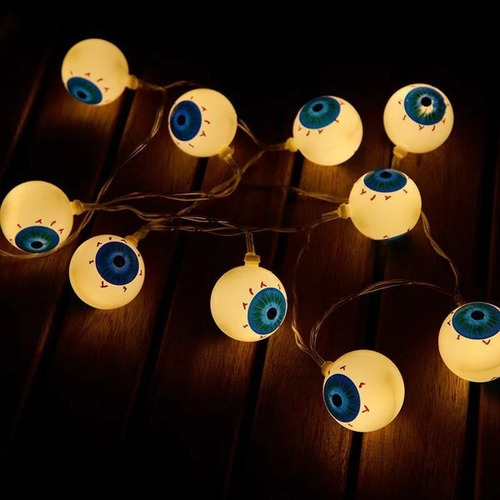 Imagen 2 de 4 de Guirnalda Ojos Halloween Luz Led Luces Pila Cotillon Deco