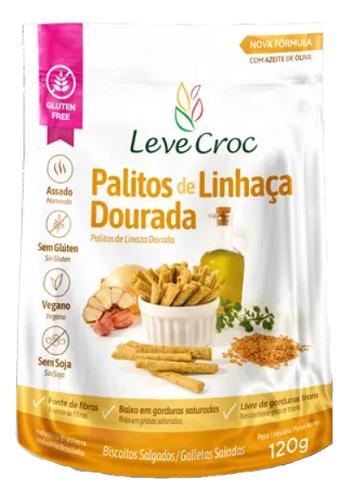 Biscoito Palito Salgado Linhaça Dourada - Leve Crock 120 G