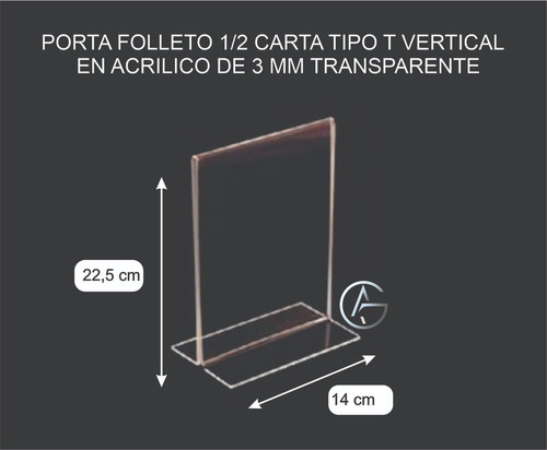 Porta Folleto 1/2 Carta Tipo T Vertical (22x14 Cm)