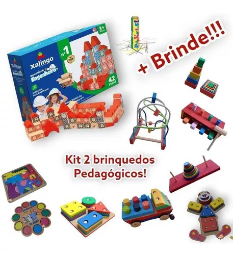 KIT EM MADEIRA 54 PEÇAS BRINQUEDOS BLOCOS PARA MONTAR E CONSTRUIR  PEDAGOGICO EDUCATIVO