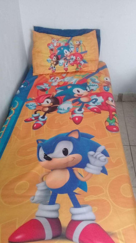 Jogo Lençol Cobre Leito + Fronha Infantil Sonic