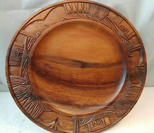 Vintage Decorative Carved Wood Plate Or  Charger Primitive
