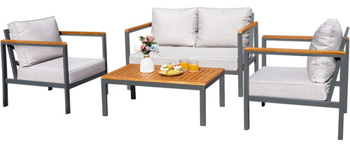 Sala Para Jardin 4 Pcs Estructura Beige