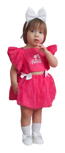 Romper Barbie Lantejoula Body Salopete Fantasia Vestido Saia Jardineira  Roupa Infantil Bebê Pink Rosa