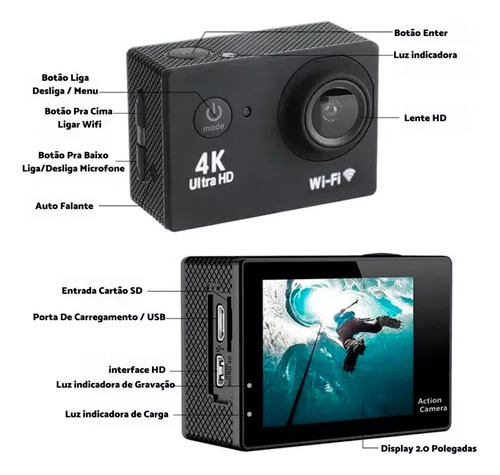 Imagem 4 de 7 de Câmera Filmadora Action Pro 4k Sports Ultra-hd Wi-fi Control