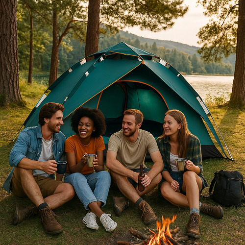 Barraca De Camping 2x1,5x1,2m Compacta Para 1-2 Pessoas Cor Verde-escuro
