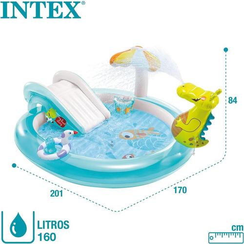 Centro De Juego Piscina Inflable Cocodrilo Bebes Intex Color Verde