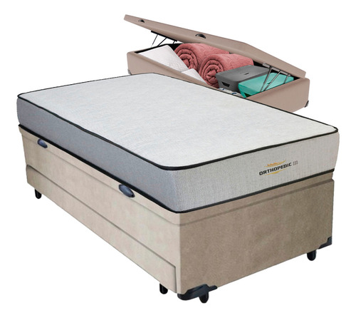 Bicama Baú + Colchão Orthopedic D33 V-store 88x188x74 Cor Bege