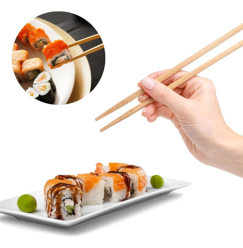Kit 100 Hashi Em Bambu Para Sushi Culinária Oriental Japones