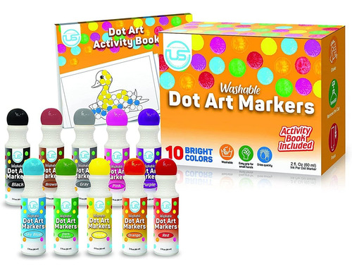10 Marcadores Lavables 10 Colores Dot Art Markers