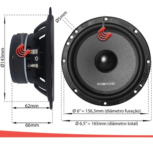 Imagem 6 de 10 de Kit 2 Vias Audiophonic Kc6.3 6,5 160w Promoção