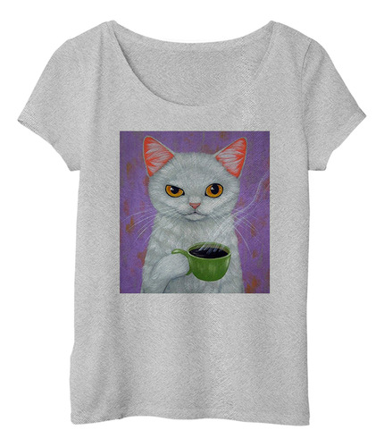 Remera Mujer Animal Gato Michi Taza De Cafe Mirada Ojo