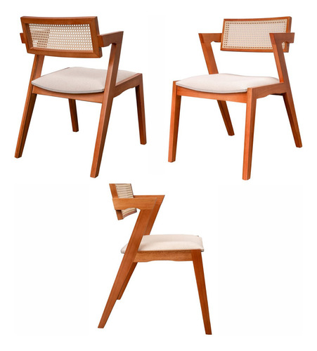 Conjunto Com 4 Cadeiras Madeira Maciça Com Rattan Wt