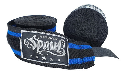 Bandagem Atadura Elástica Muaythai Boxe Kickboxing Spank 3m Cor Preto com Azul