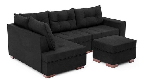 Sofá De Canto 7 Lugares Glória Suede Preto