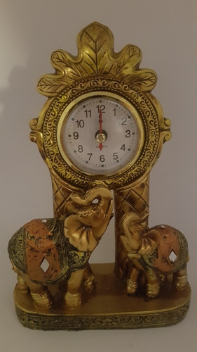 Reloj De Sobremesa Elefantes Indú En Poliresina 19cm De Alto