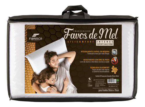 Travesseiro Favos de Mel Intense Fibrasca Alto Hiper Macio Silicomfort Zíper Lavável Hipoalergênico para Fronhas 50x70 Branco