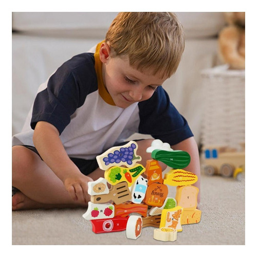Bloques Madera Apilable Frutas Verdura Abecedario Montessori