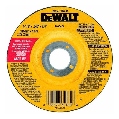 Disco Ultrafino 4-1/2 Dewalt Corte Metal Acero Inoxidable 