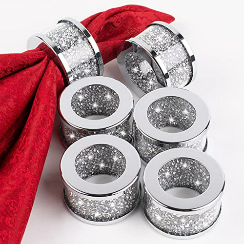 Anillos De Servilleta De Cristal Con Diamantes De Plata Set 