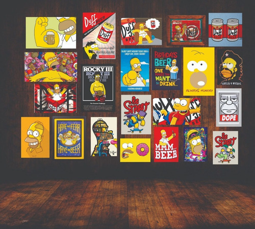 Kit 03 de marcos decorativos Homer Simpson, 30 x 20 cm, color sin marco de color, color sin marco