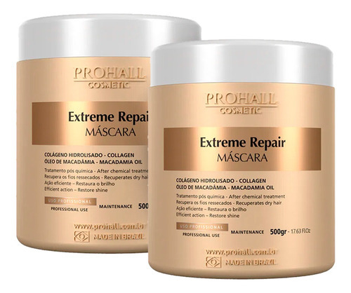 Kit 02 Máscara Prohall Extreme Repair Ultra Nutritiva 500g