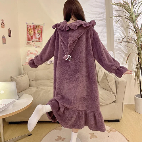 I Bata De Franela Con Capucha Para Mujer, Ropa De Hogar