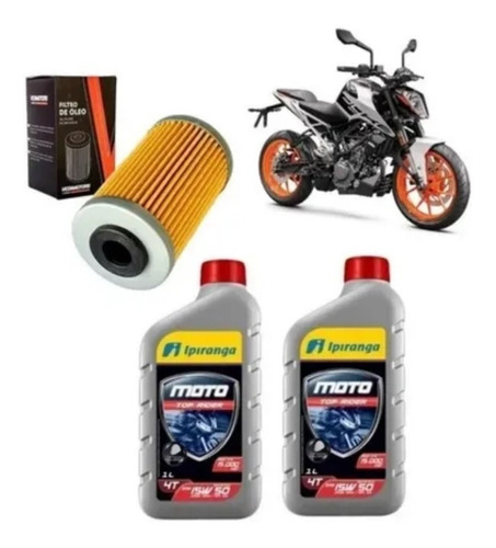 Ktm Duke 200 390 Ipiranga 15w50 100% Sintético Top Rider Kit Troca De Óleo Filtro Óleo Ffc030 Vedamotors