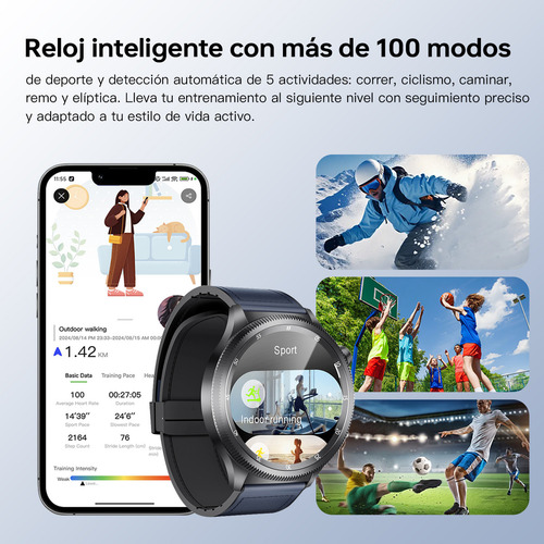 Reloj Inteligente Smartwatch KUMI Gear GT3 Con Pantalla Amoled, Diales Físicos Giratorios Dobles, Con Llamada Bluetooth Asistente Voz, Con Chatgpt, Negra, 1.43 466*466, IP68