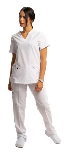 Conjunto Médico Enfermero Dama Uniforme Elastizado Blanco