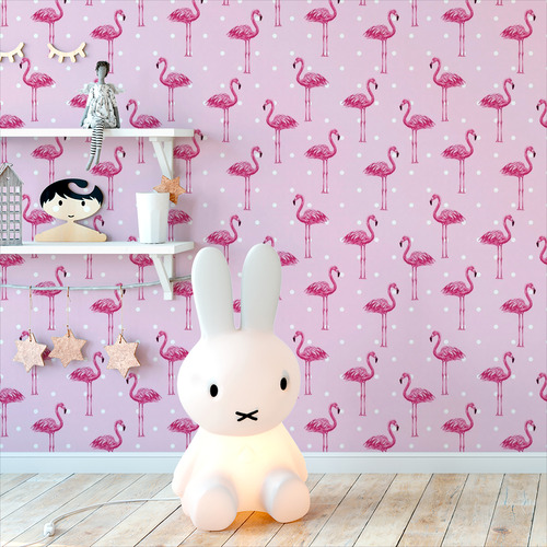 Papel De Parede Adesivo Lavável Menina Sala Flamingo 2,5m