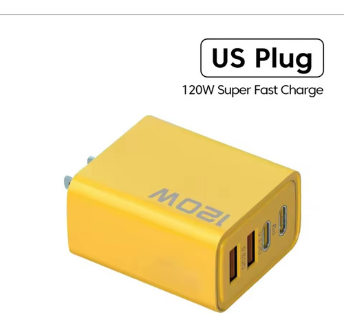 Cargador Turbo 120w Tipo C Usb Iphone 14 15 Sam Xio Huawei Amarillo
