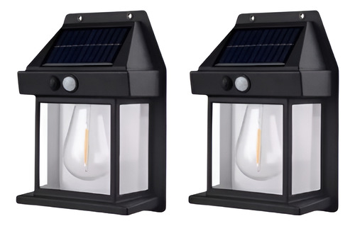 2 Unidades Farola De Pared Carga Solar Luz Led Blanco Cálido Negro