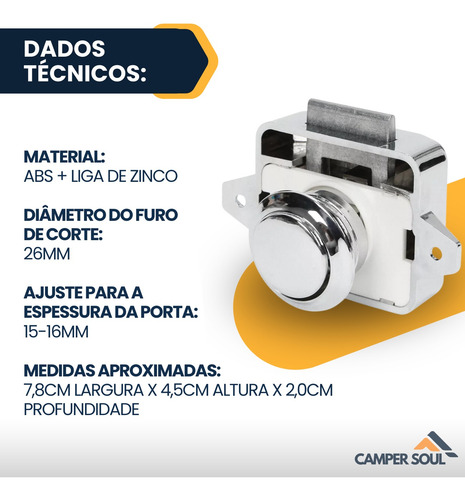 Puxador Trava Push Lock Click Motorhome Trailer Gaveta 5 Un