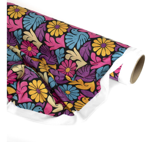 Tela Estampada Oaxaqueña Tipo Seda Pavoreal Pastel X Mt