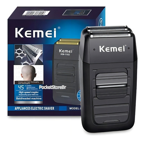 Barbeador Elétrico Shaver Sem Fio Kemei 2 Lâminas Km-1102