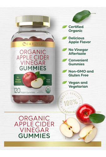 Gomitas Veganas De Vinagre De Sidra De Manzana Carlyle 120u