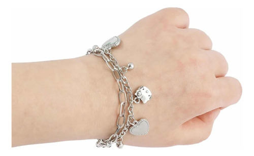 F Pulseira Ajustável Feminina De Elo Duplo Hello Kitty