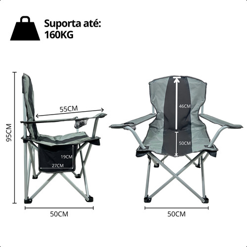 Cadeira Para Camping Dobravel Reforçada 160kg Relax Cin/pret