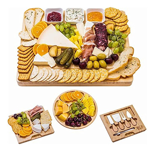 Xce Bamboo Cheese Board Y Charcuterie Board With Knife Set, 