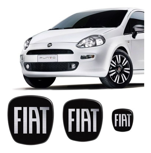 3 Adesivos Emblema Fiat Preto Black Punto 2008 A 2016