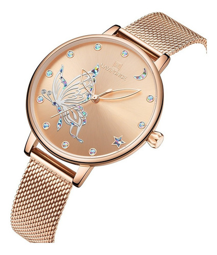 Reloj Dama Moda Diseño De Mariposa Naviforce Cuarzo