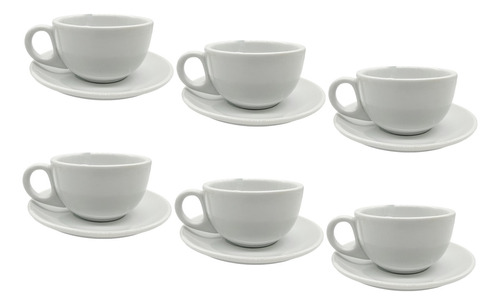 Set X6 Tazas De Porcelana Blanca Con Platito 220cc Tkh      