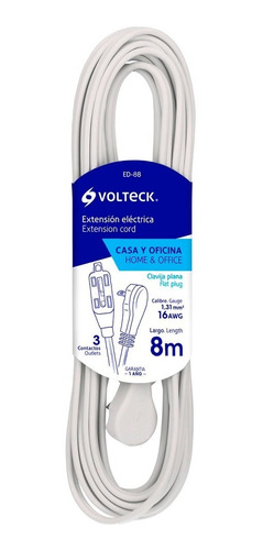 Extensión Eléctrica 8m Volteck Ed-8b Blanco Casa/oficina Mv